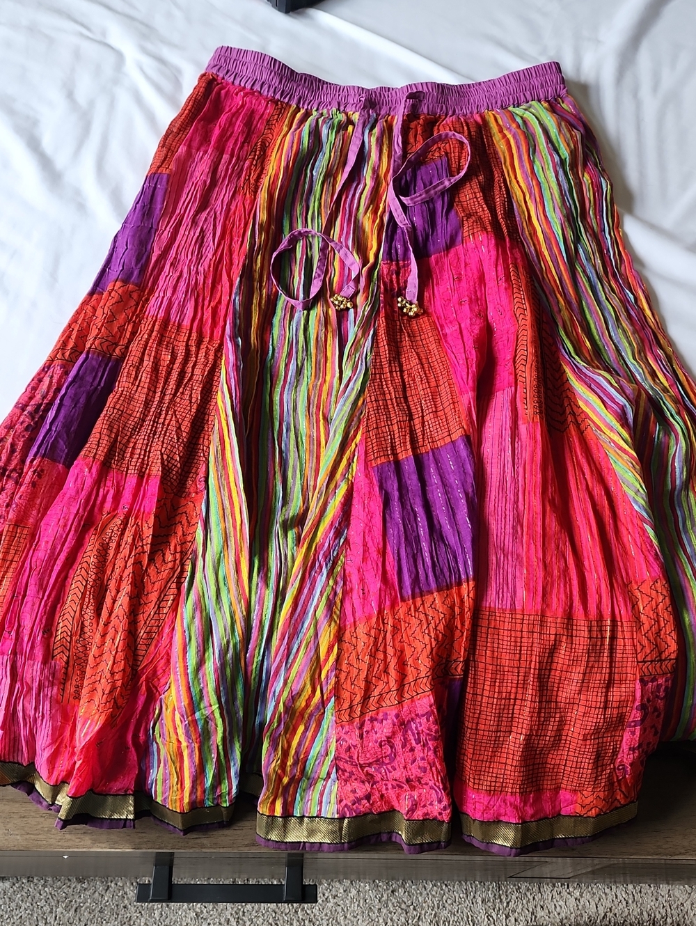 Gorgeous Vintage Soft Surroundings Multi-color Maxi Skirt With Gold Bell Details